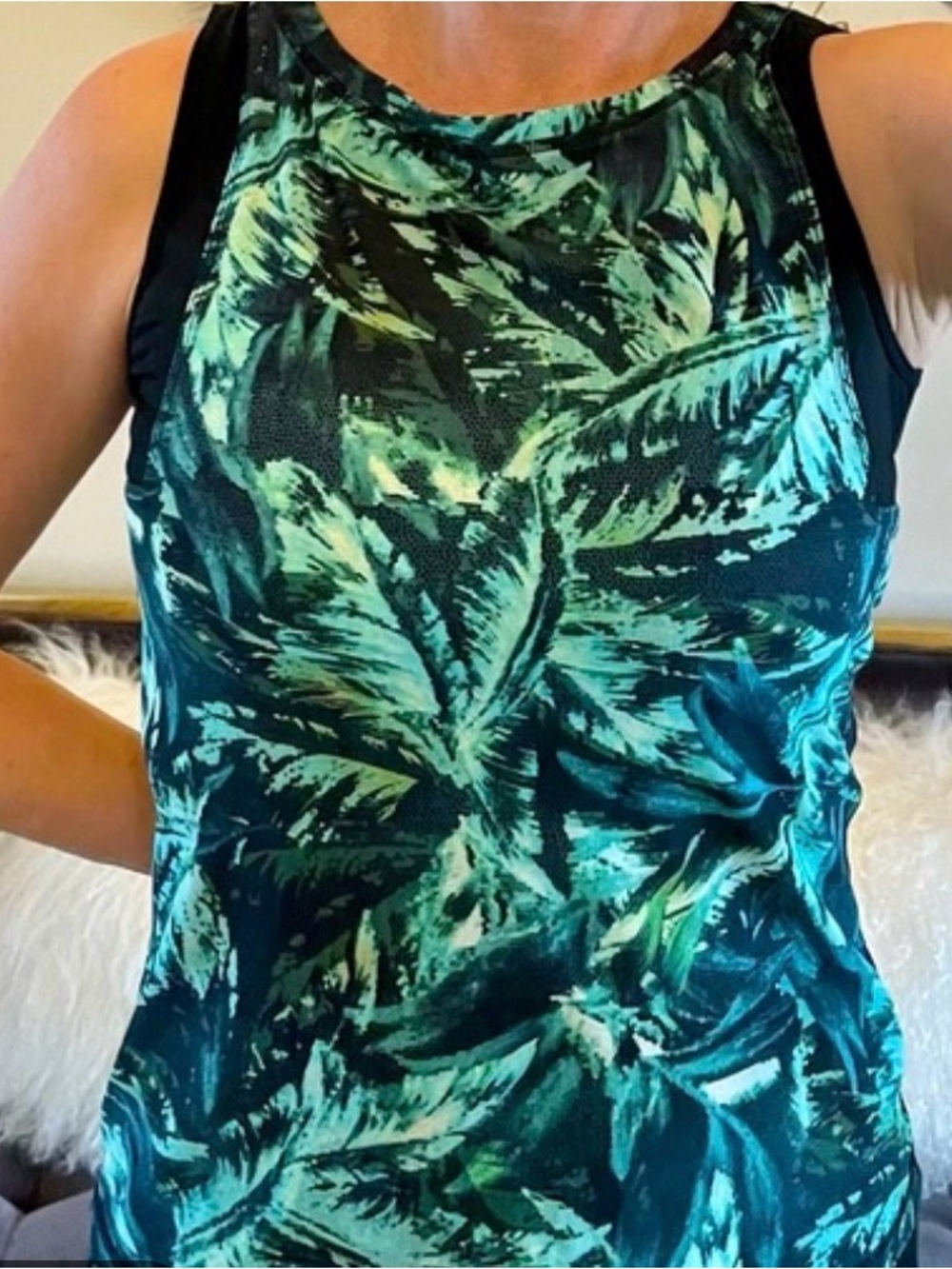 Athleta Emerald Green Tropical-Print Performance Tank